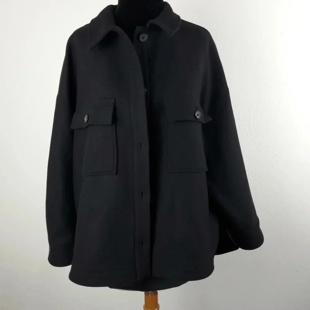 Zara Manteco Wool Black Oversized Shacket Size L